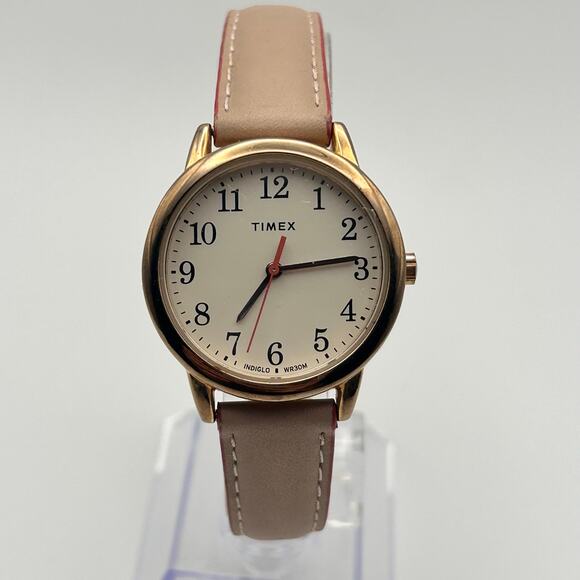 Timex Rose Gold Pink Leather 25mm Women’s Fashion Watch Working New Battery - Picture 1 of 8